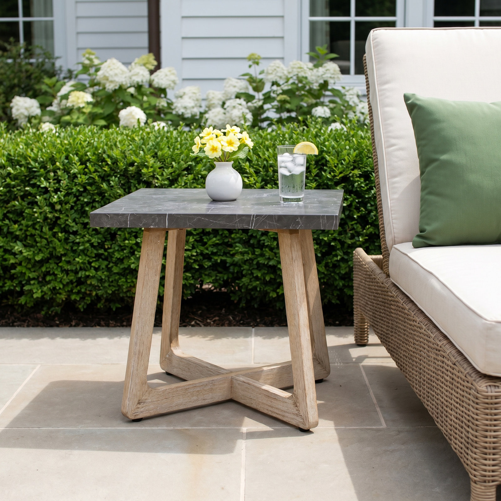 Posey 23" Patio Side Table, Black Marble