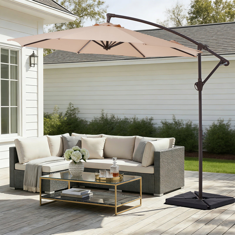 Parasol en porte-à-faux rond avec contrepoids 120 po Beeram, Beige