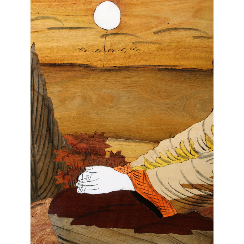 24 "Jésus-Christ au coucher du soleil couleur naturelle sur bois incrusté peinture d'art
