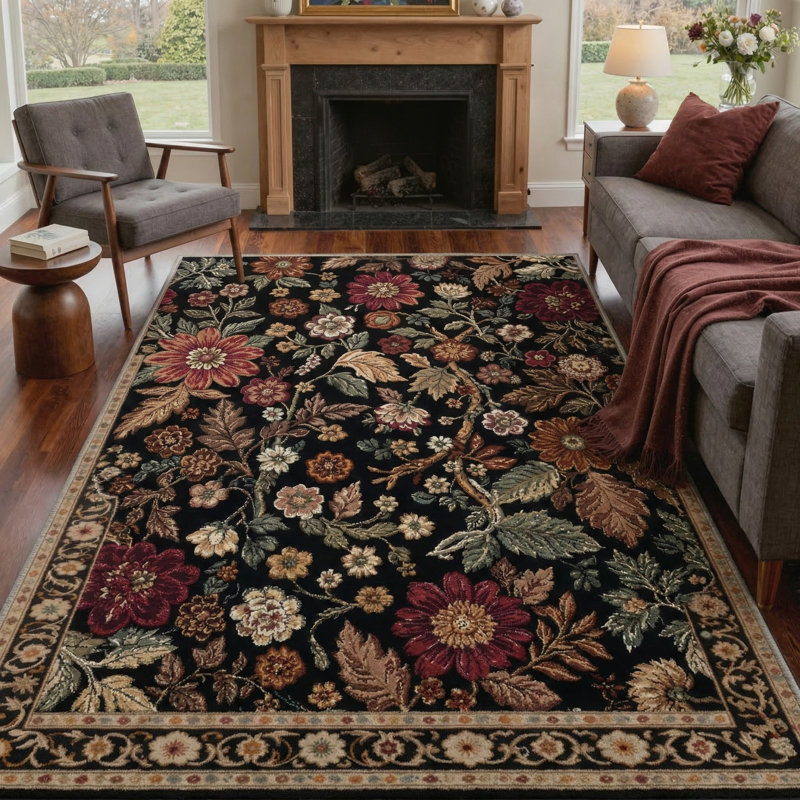 Tapis d'intérieur noir lavable à la machine avec envers antidérapant Eden, Rectangulaire 8 pi x 10 pi