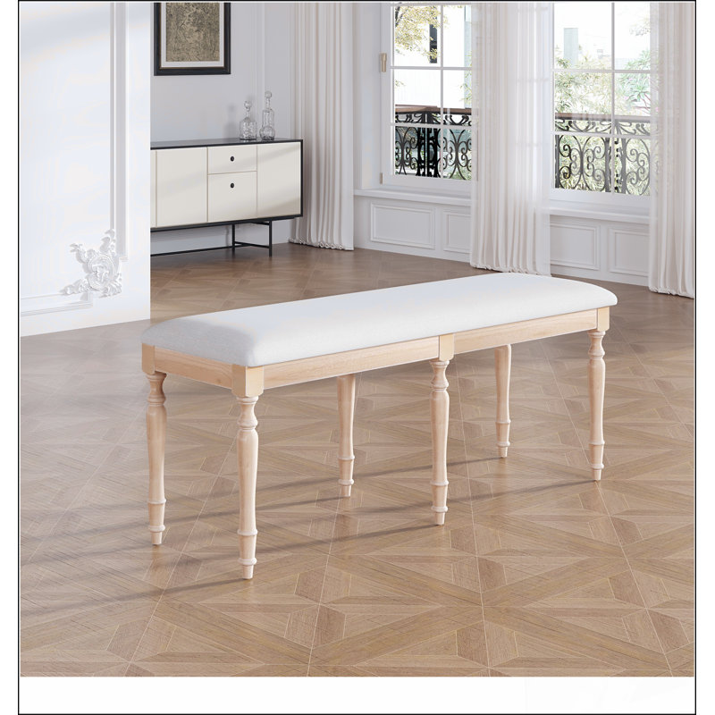 Banc de salle à manger rembourré 50,4 pouces avec 6 pieds en bois massif Vintage, Blanc