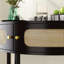 Unique Half Moon Rattan End Table And Console With Sliding Door, Storage Cabinet, And Shelf, Black | Gift Idea-22779020