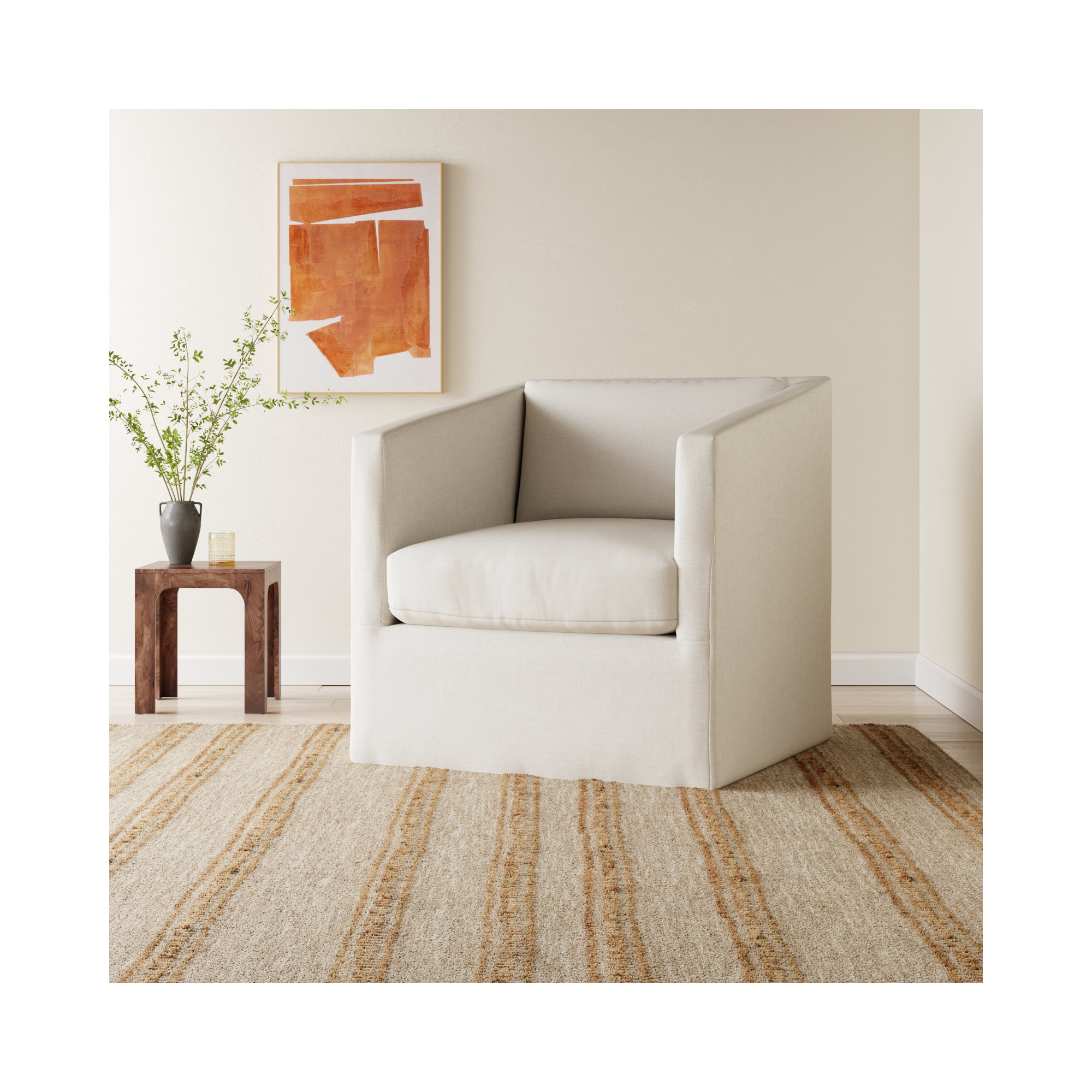 Emilie Slipcovered Chair And A Half, Oak, Nomad Snow Crypton® Chenille