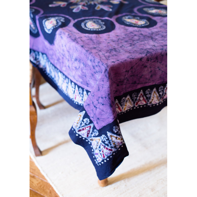 Ordaz Multi Batik Block Printed Tablecloth, 90" x 60", Purple