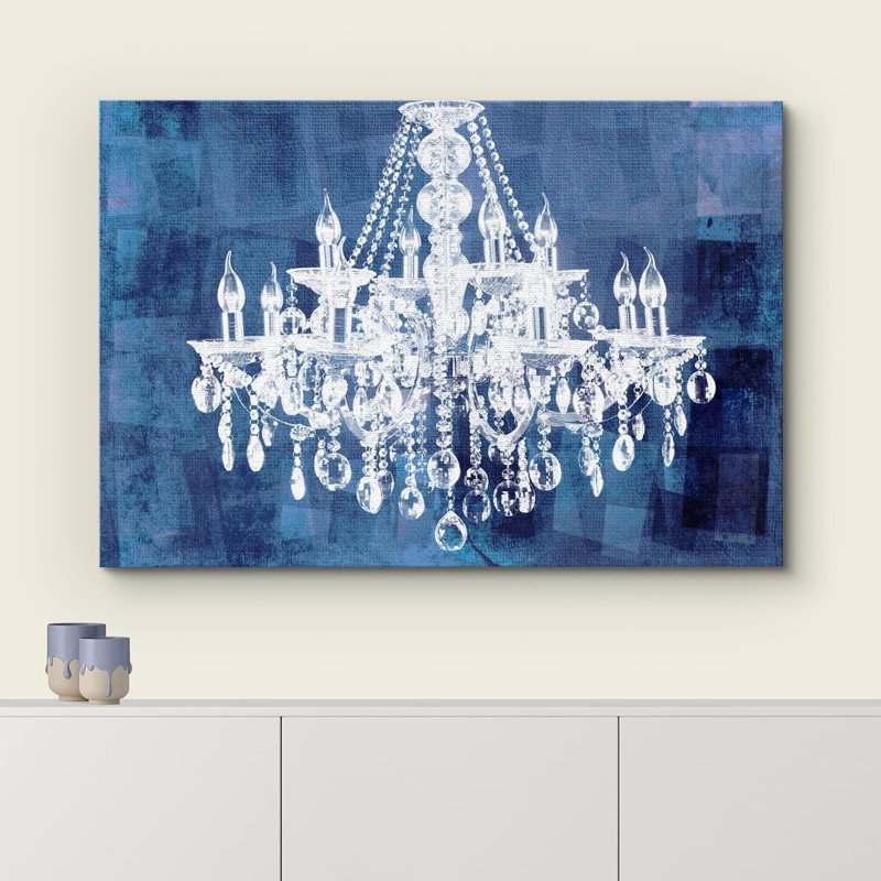 Lustre blanc sur fond bleu marine, lumières décoratives, art moderne sur toile, H 16 po x l 24 po x P 1,5 po, Toile tendue