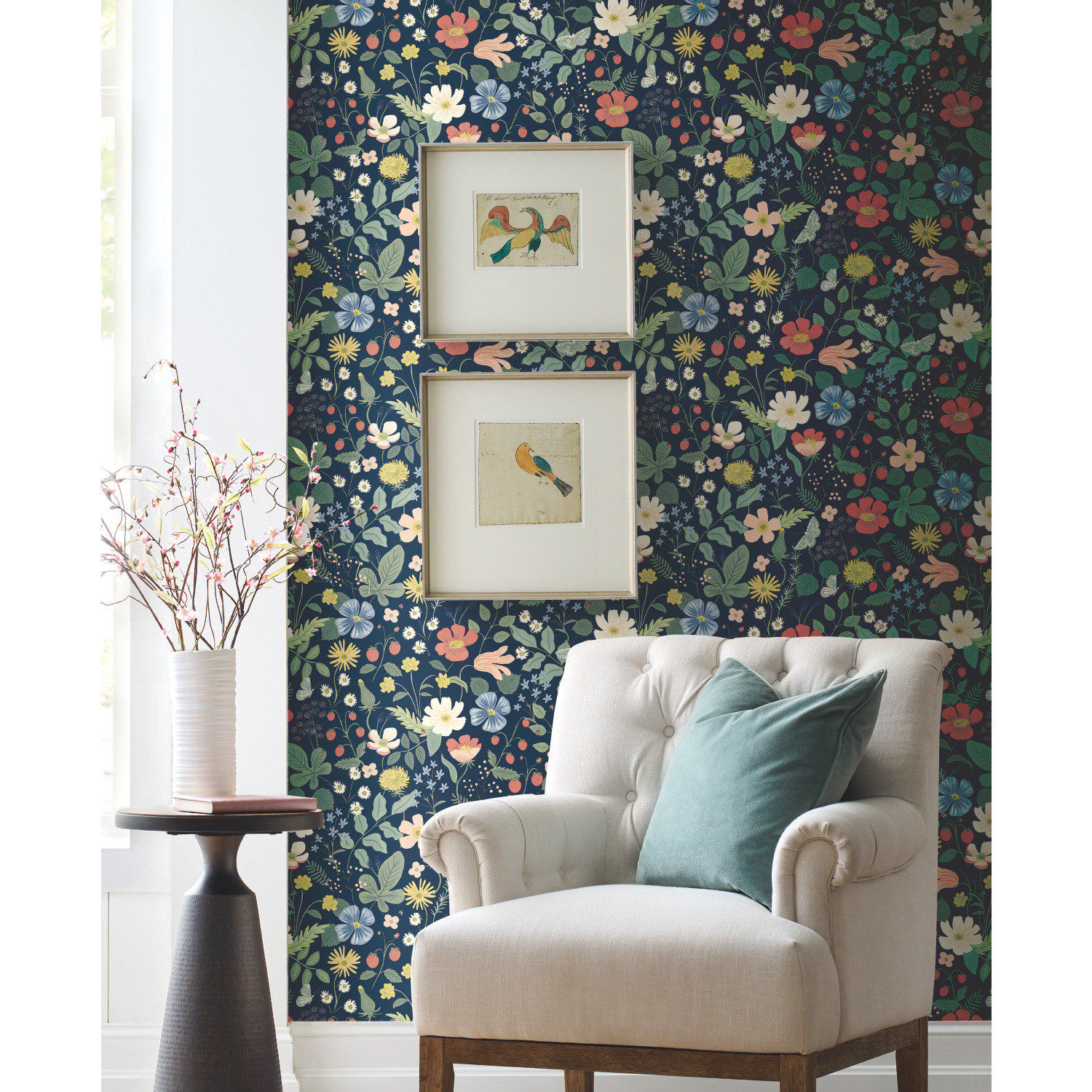 Strawberry Fields Wallpaper Roll, Blue/Pink