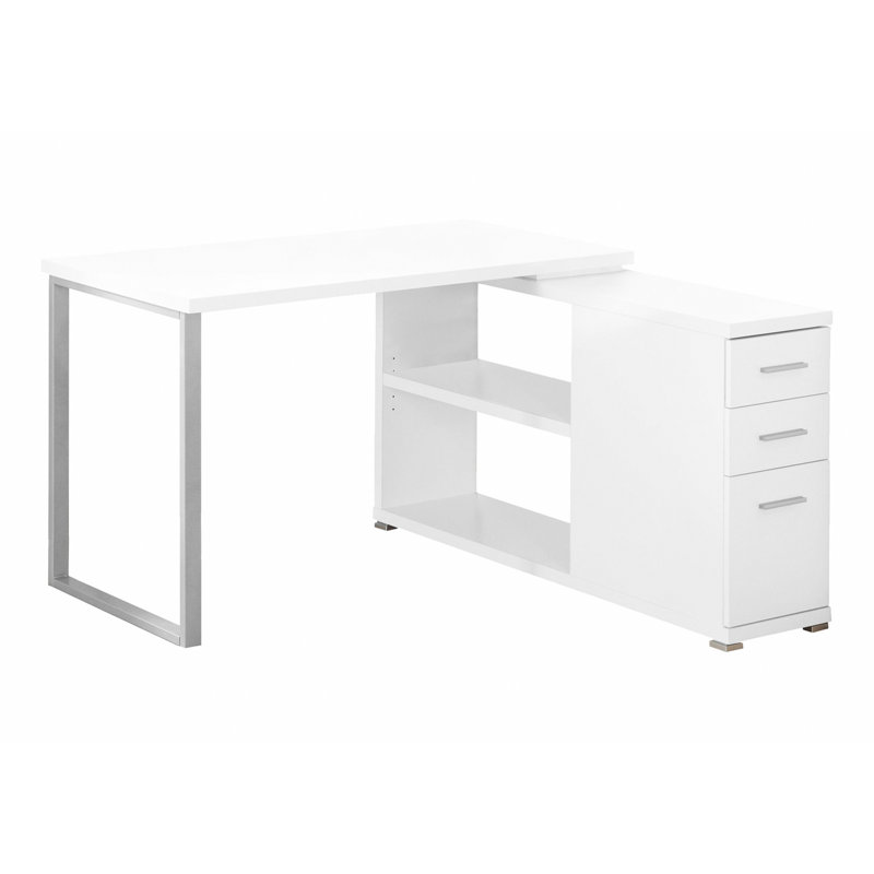 Bureau d'ordinateur, bureau personnel, coin, gauche, configuration à droite, tiroirs de rangement, forme en L, travail, ordinateur portable, contemporain, moderne