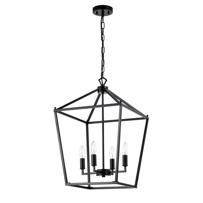Lustre en fer de style lampadaire Buelex, H 21,7 po x l 15,7 po x P 15,7 po, Noir mat