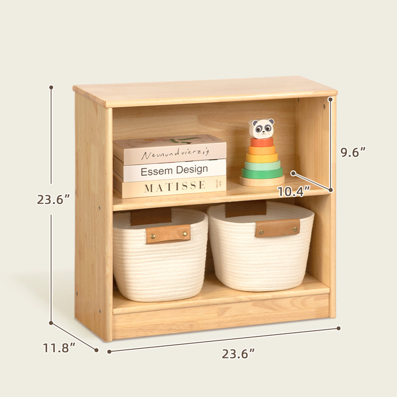 Rubber Solid Wood Bookcase, 2 Cabinet Storage Textured Bookshelf For Home, Office And Educational Institution