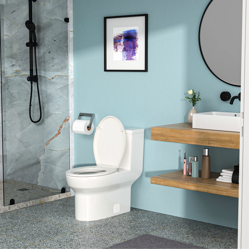 Ceramic One Toilet - Finish, Powerful Flushing, White, 29.51 In. Depth X 16.18 Width 28.67 Height One Piece With Stable Flushing Silent, D W H