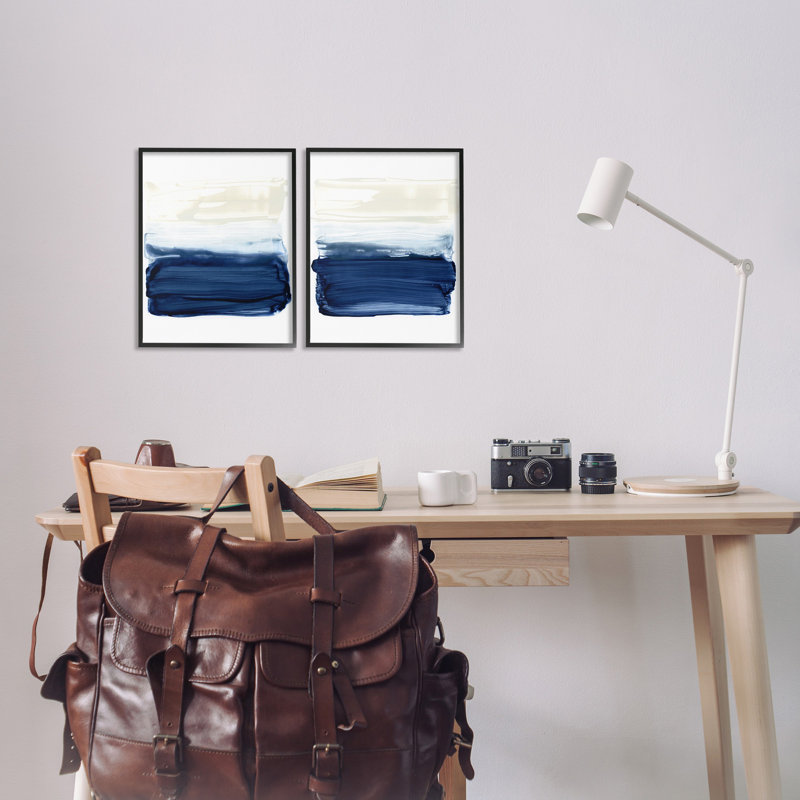 «Coastal Brushstrokes Abstract Beach», ensemble de 2 giclées par Victoria Barnes, Giclée encadrée noir minuit