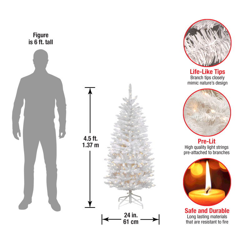 Slender White Realistic Artificial Fir Christmas Tree with Lights, 4.5'