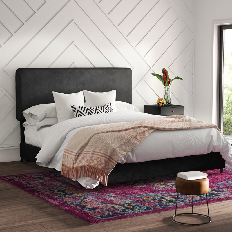 Lit tapissier standard Ahouh, Simple, Velours performance noir classique