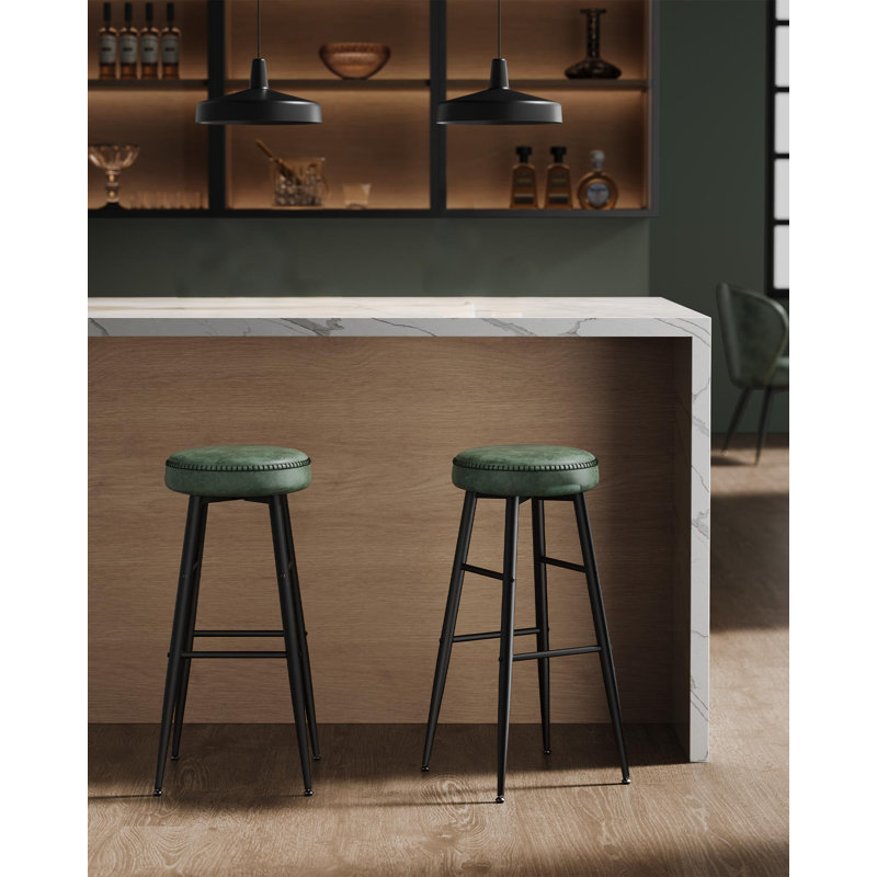 Tabouret Parmley, Similicuir vert / cadre noir, Tabouret de bar (siège d'une hauteur de 30 po)