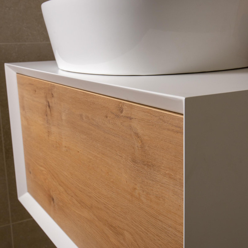 Dane 80cm Bathroom Vanity Base Only, White/Oak