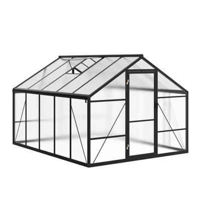 Walk-in 8x12 ft Polycarbonate Greenhouse with Aluminum Frame, Lockable Door, Roof Vent, and Ground Spikes