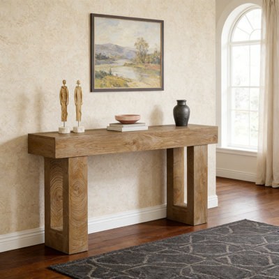 Console 63 po en bois de style campagnard, canapé moderne avec rangement, table de vestibule