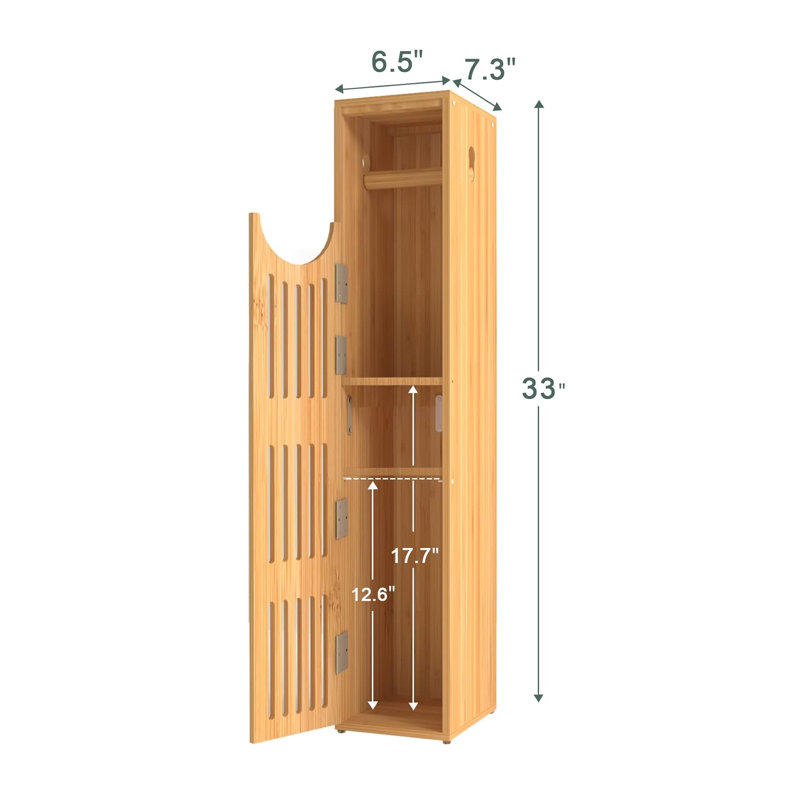 Slim Bamboo Bathroom Storage Cabinet with Toilet Paper Holder