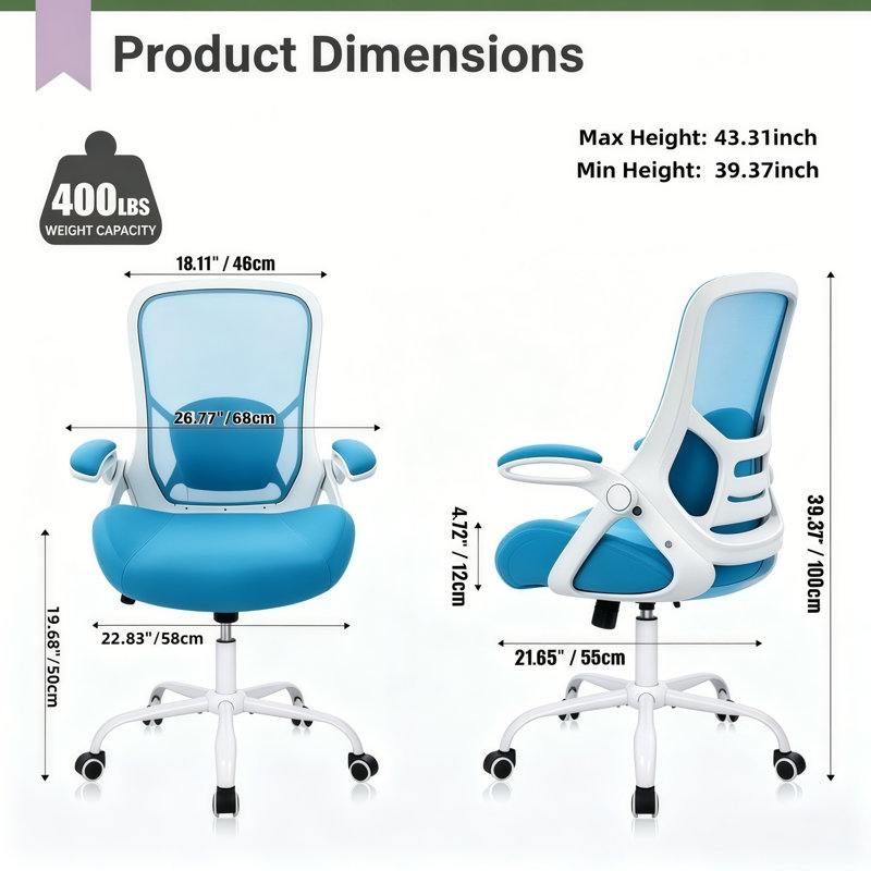 Fauteuil de bureau ergonomique Home Ofiice, Bleu, Blanc