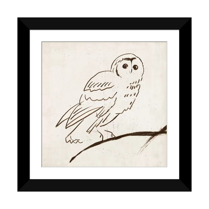 «Owl II», reproduction sur toile, H 16 po x l 16 po x P 1 po, Papier d'art encadré noir, Blanc