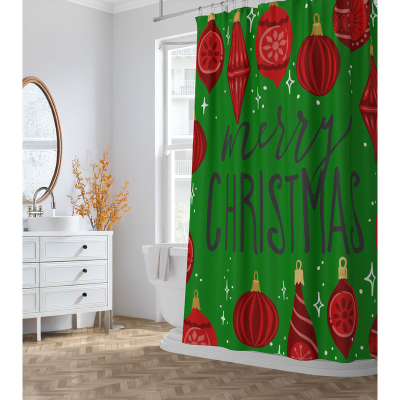 Rideau de douche ultramince Ornaments Merry Christmas, Vert