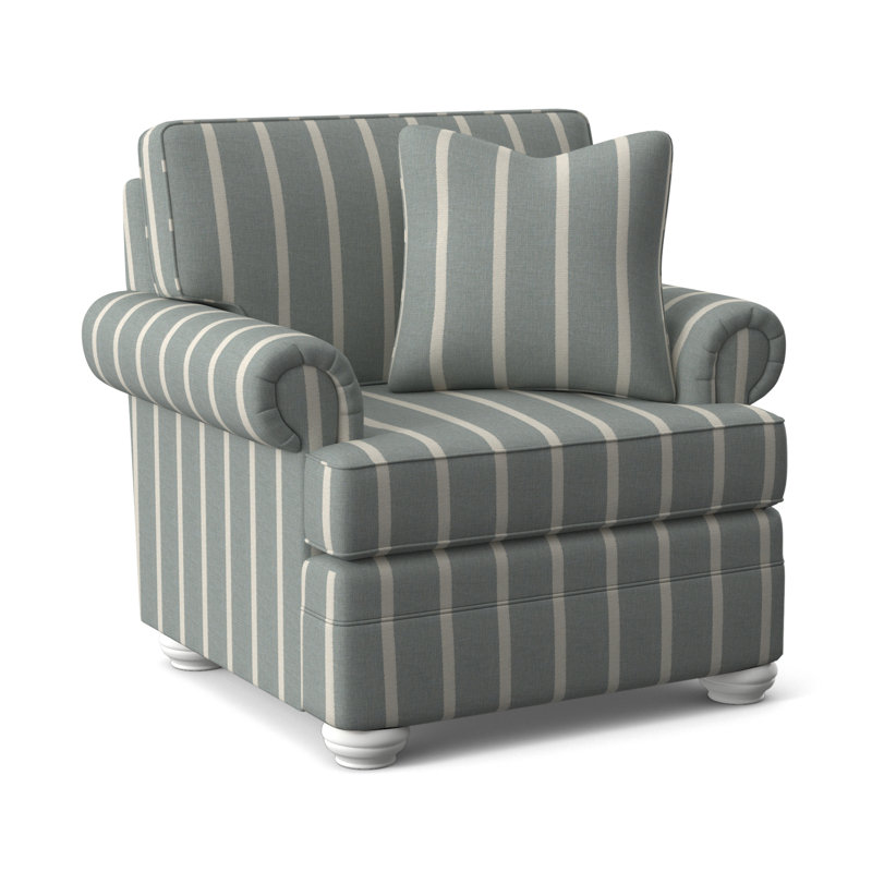 Bradbury Armchair, Light Blue and White Stripe; 0256-54, Frost White Finish