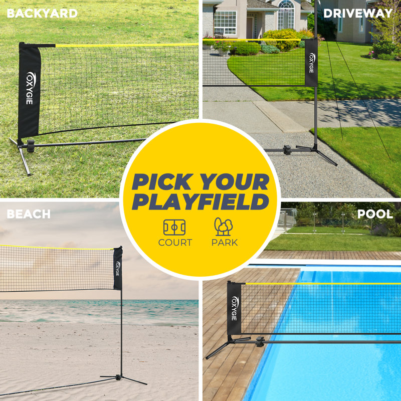 17 ft Portable Height Adjustable Badminton Pickleball Volleyball Net Set