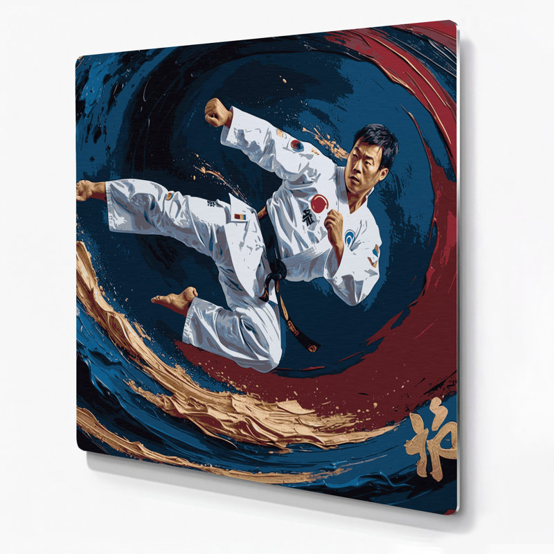 Art mural gris en métal Sports Taekwondo, H 12 po x l 12 po