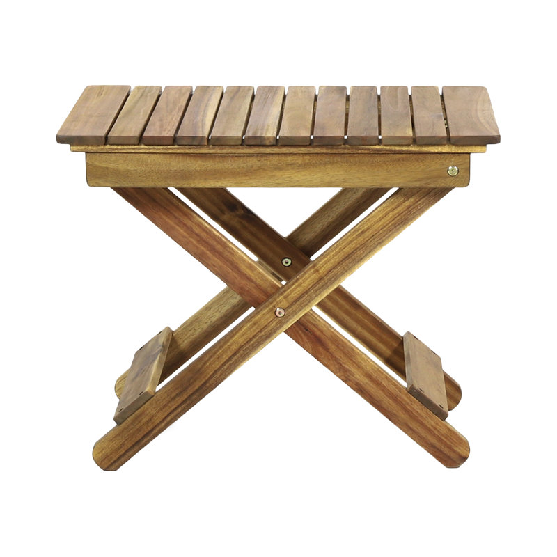 Table d'appoint Kyre, lattes pliables de 23 po, bois d'acacia bleu marine, Brun naturel