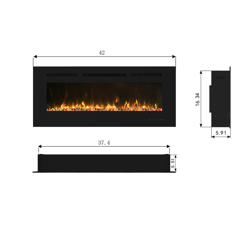 Mcguigan Black Electric Fireplace with 5100 BTU, 17.72" H x 42" W x 5.51" D
