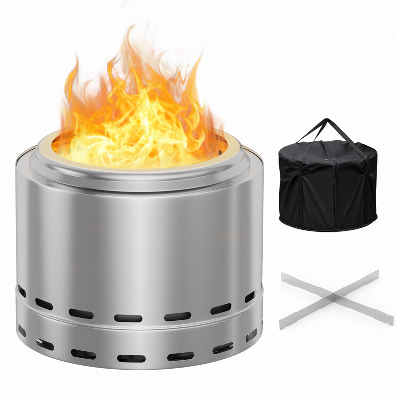 19.5" Smokeless Fire Pit, Portable Outdoor Firepit, Wood Burning Fireplaces, Low Smoke Bonfire For Camping, Patio And Outside