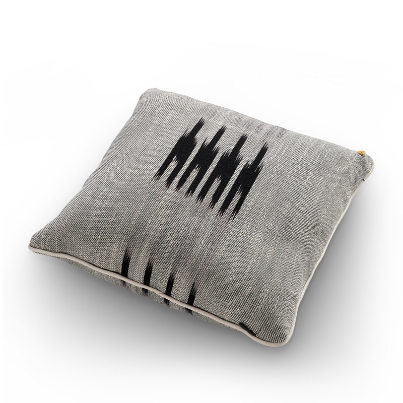 Peshtemal Ikat Piping Cushion, Gray/Black