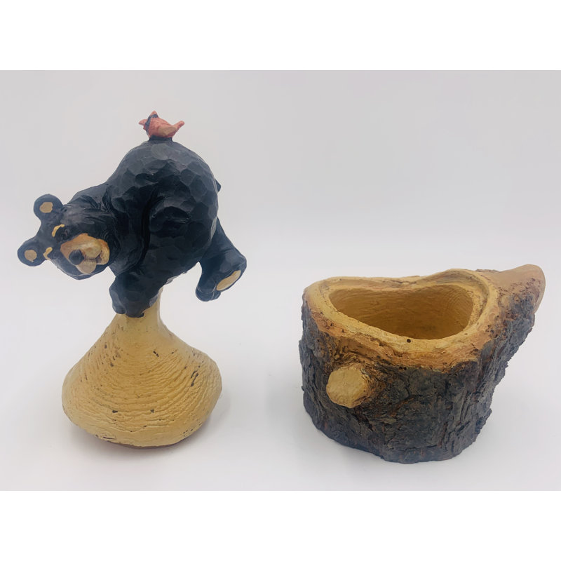 Boîte à bijoux ours noir et oiseau rouge