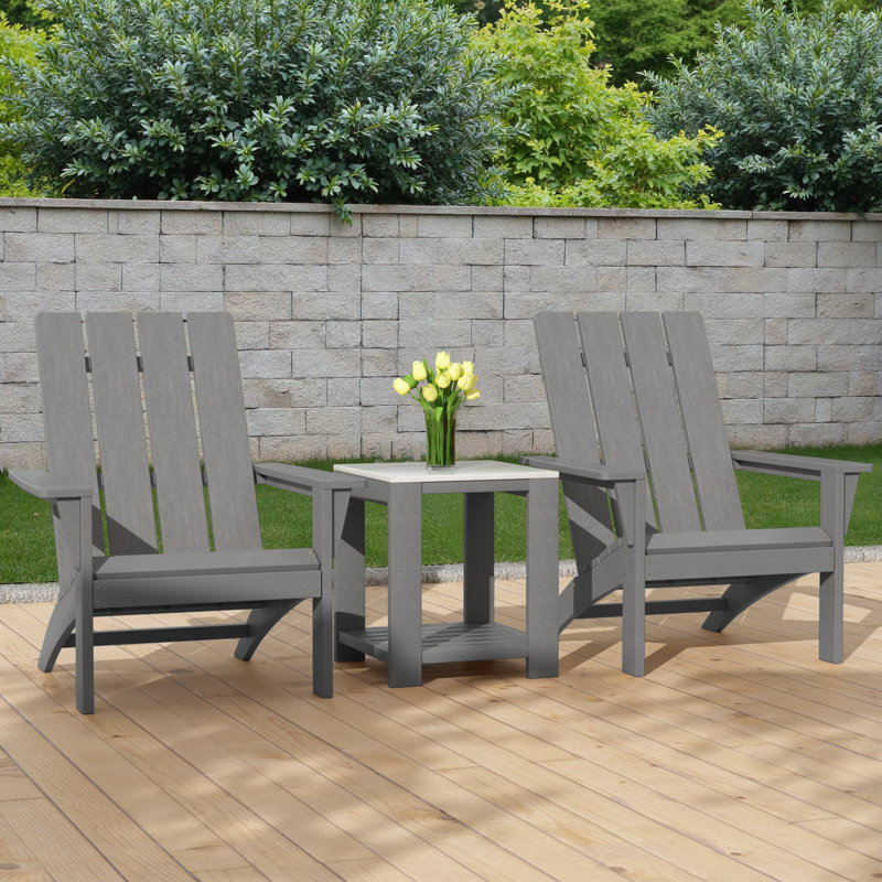Chaise Adirondack en PEHD toutes saisons 3 pièces avec table d'appoint Danese, Gris