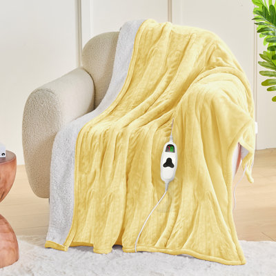 Soft Sherpa & Flannel Electric Heated Blanket with Auto Shut-Off and Overheat Protection