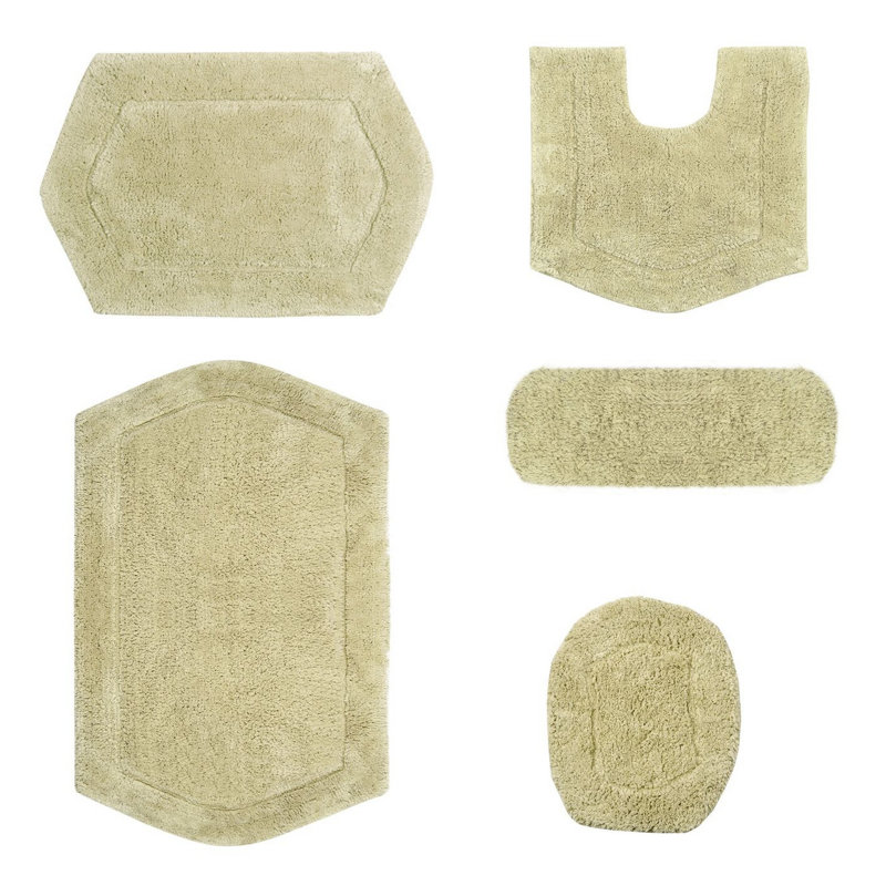 Athyrium Cotton 5 Piece Bath Mats Set, Quick Dry, Machine Washable, Absorbent, Green