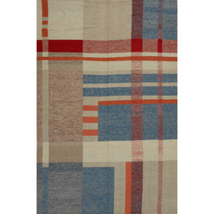 Tapis brun/bleu handwoven à tissage plat