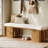 59" Upholstered Entryway Bench with Faux Shearling Seat, Solid Wood End of Bed Bench