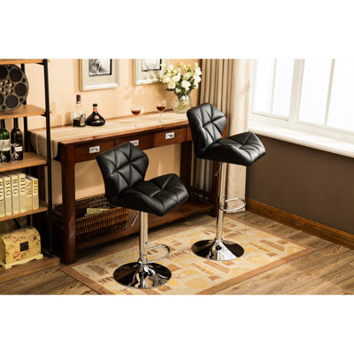 2 Black Stools, Adjustable Height With Comfortable Foot Rest Addition Contemporary Bar Black, Of 2 - Pu Leather Seat, Gas-Lift Mechanism, Stable
