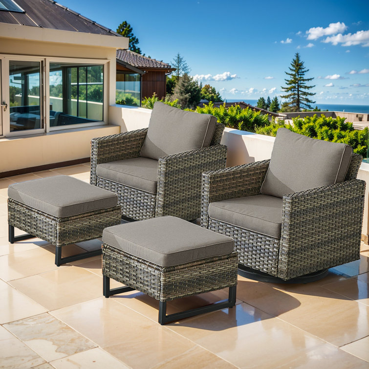 Nazime Outdoor Patio Swivel Rocking Chairs With Ottomans (Set Of 2)