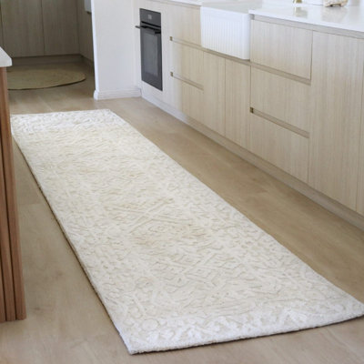 Tapis floral tissé à la machine en microfibre crème