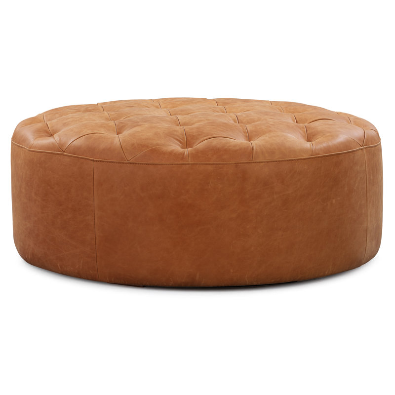 Ascot Full-Grain Genuine Italian Leather Ottoman, Cognac Tan
