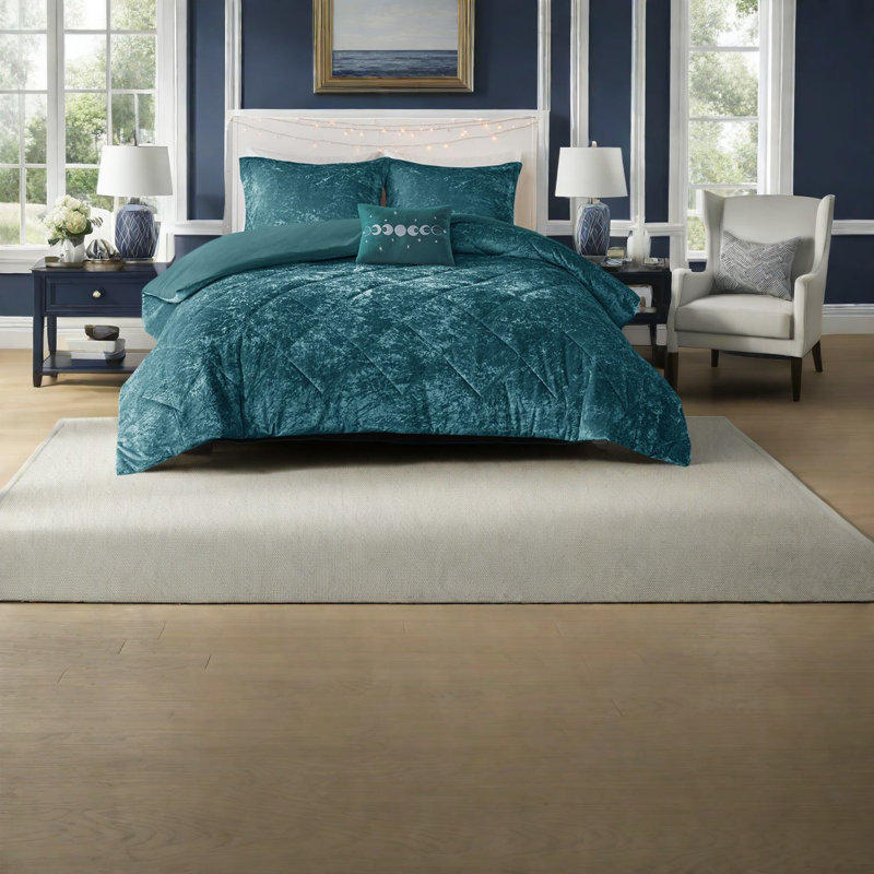 Ensemble de literie en velours luxueux, polyester, design bleu sarcelle glamour pour la maison