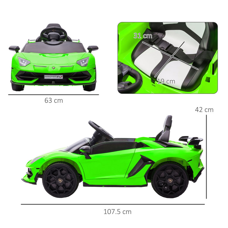 HOMCOM Electric Car for Kids Lamborghini Aventador 12V Ride-on Car, Green
