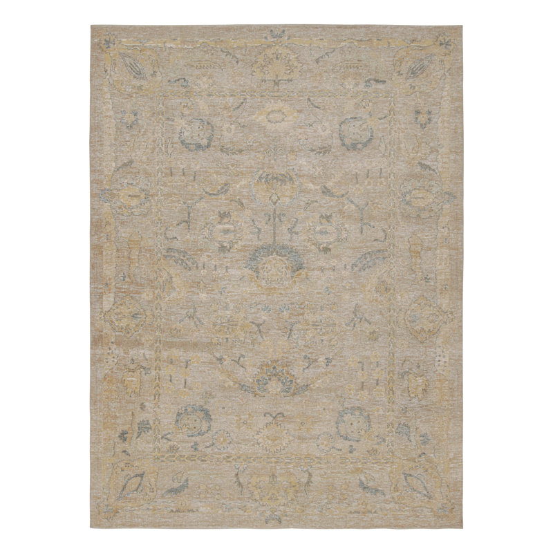 Oushak Hand Knotted Floral Area Rug, Rectangle 9' x 12'