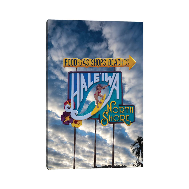 Haleiwa Sign Woman Clouds by Sean Davey - Wrapped Canvas Gallery-Wrapped Canvas Giclée, 66.04 cm H x 45.72 cm W x 3.175 cm D