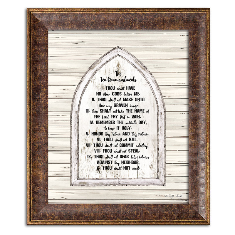 " Ten Commandments " Textual Art Print, 16" H x 12" W x 0.75" D, Distressed White Frame