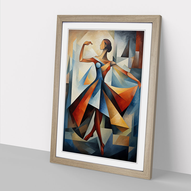 Ballet Dancer Cubism Art - Framed Print, 46cm H x 34cm W, Oak Framed