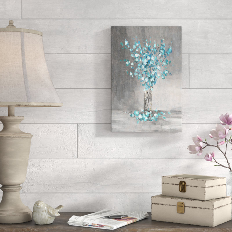«Blue Blooms On Grey», reproduction sur toile, H 18 po x l 12 po