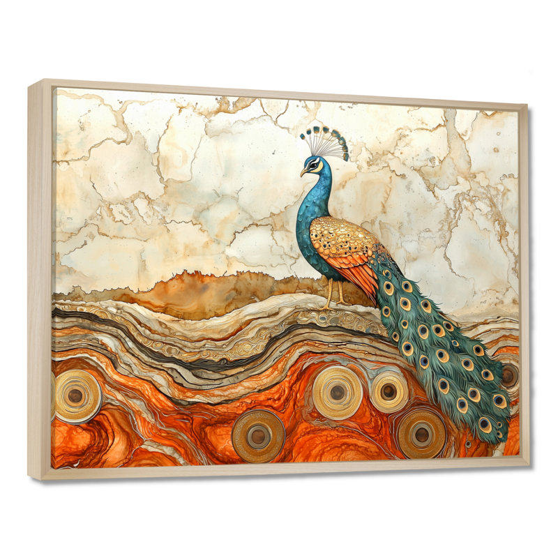 «Hanning Colorfull Peacock In Autumn Landscape II», art mural paon, H 30 po x l 40 po, Impression encadrée flottante